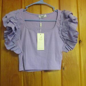 NWT Lavender Purple Crop Top Short Ruffle Sleeves sz L/XL Julia Crop Top sz L XL